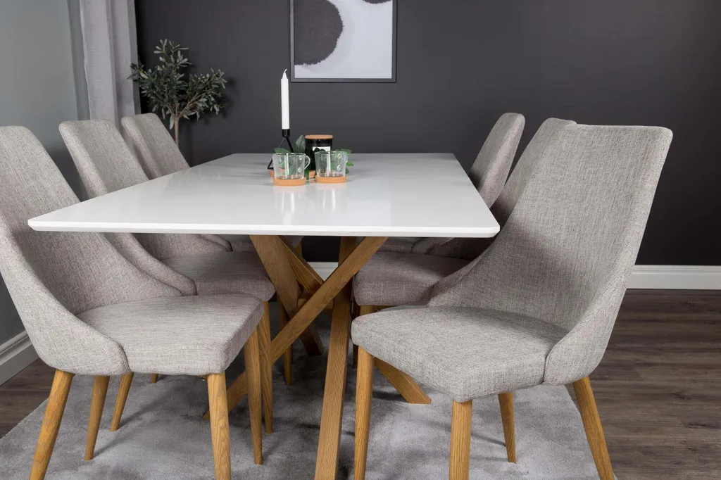 Table rectangulaire 6 à 8 places design chêne et blanc