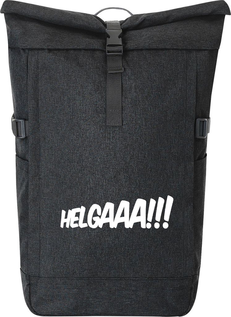 Huuraa Kurierrucksack Helgaaa Schriftzug 30-44 Liter Black Melange Fairtrade Rolltop Rucksack Geschenkidee