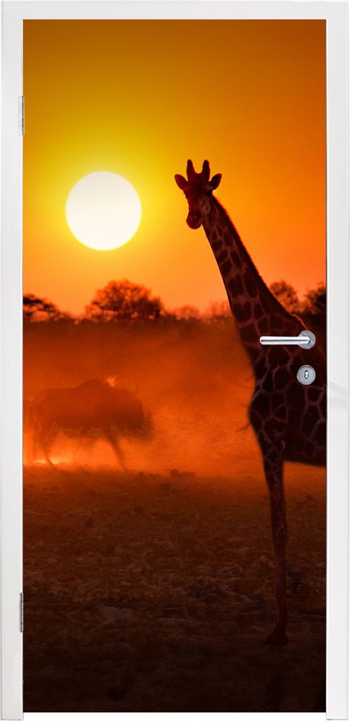 MuchoWow Türtapete Selbstklebende Türfolie Giraffe - Sonne - Savanne 90x215 cm Türposter Türaufkleber Klebefolie Türklebefolie - Plakat an d...