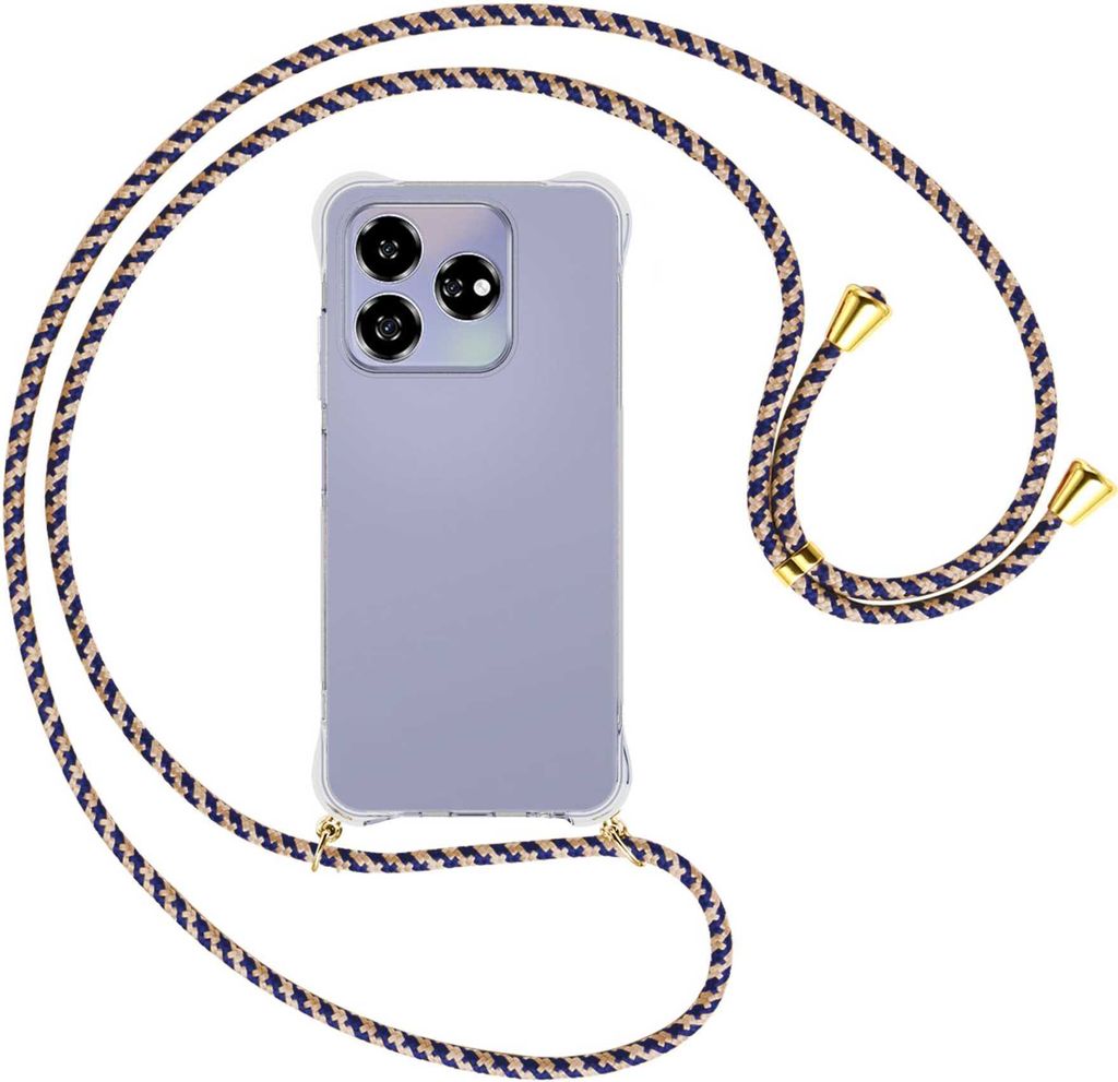 Handykette Backcover-Schutzhülle mit Band (Metall goldfarben) für ZTE Axon 60 4G/Blade V60 4G - blau+beige