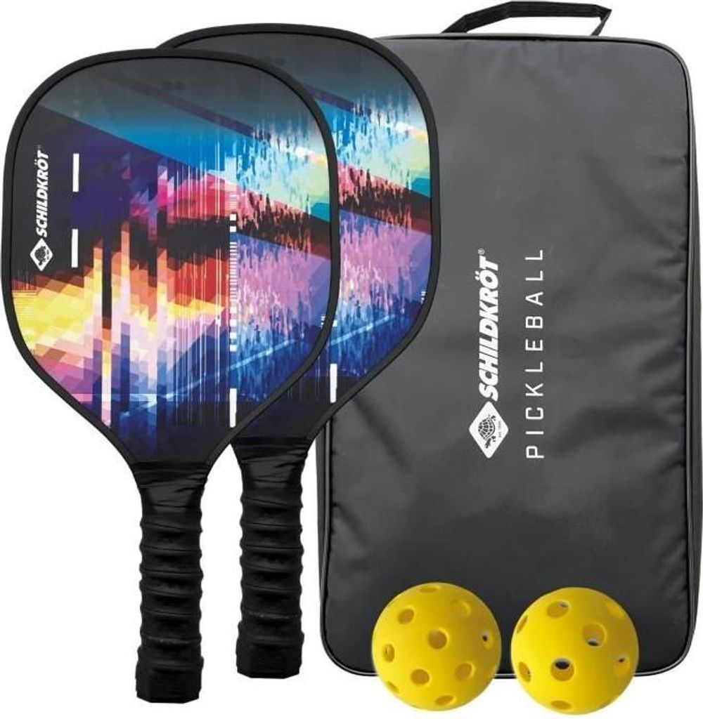 Pickleball Set Schildkröt, 2 HolzSchläger, 2 TPE Bälle (1 Innen 26 Löcher, 1 Aussen 40 Löcher), 7-Schicht Konstruktion