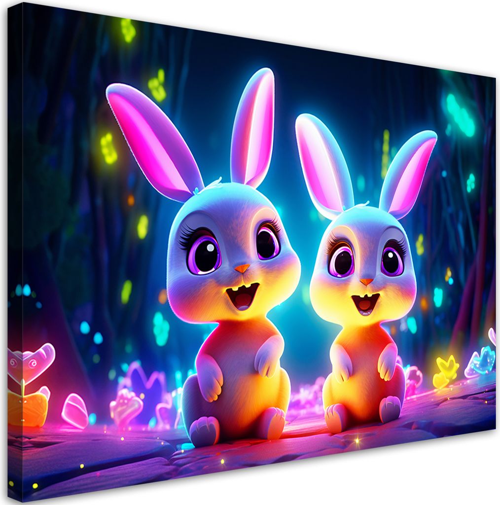 Leinwandbild Bunt Hasen Neon 120x80 Feeby Bunt bild für die wand bereit zum aufhängen