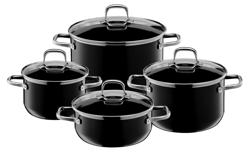 Topfset Elegance Line Induktion 4-teilig, Kochtopfset mit Glasdeckel, Silargan Funktionskeramik, e Induktions Töpfe, schwarz