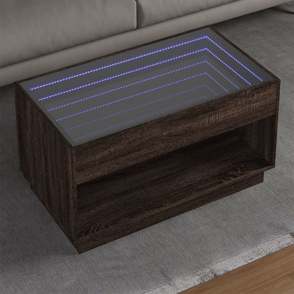 "2026 Promotion" Couchtisch Wohnzimmer - Kaffeetisch - mit Infinity-LED - Braun Eichen-Optik 90x50x50 cm - Sofatisch CC30509