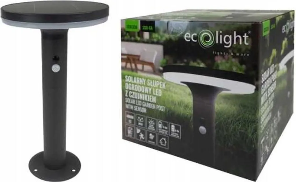 Poteau Solaire de Jardin Noir SSO-6A Éclairage LED IP44 avec Détecteur