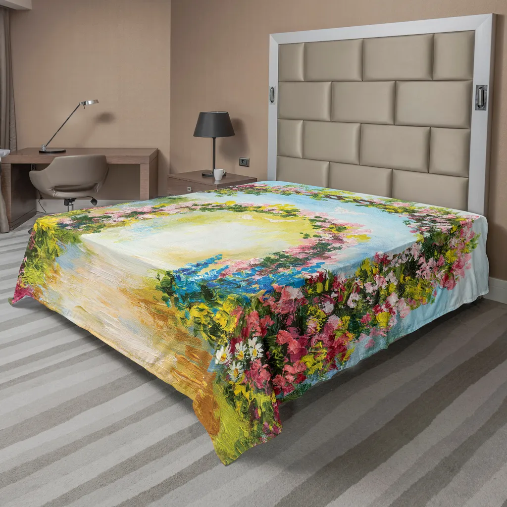 ABAKUHAUS Drap Plat Arc Fleuri Multicolore Style Bohème 266 x 260 cm