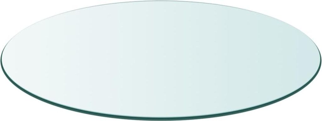 A round glass tabletop is shown against a white background.