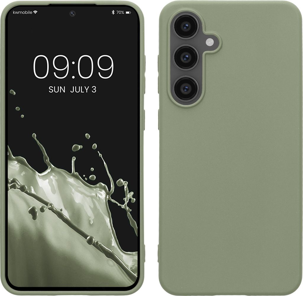 kwmobile Hülle kompatibel mit Samsung Galaxy S24 FE Hülle - weiches TPU Silikon Case - Cover geeignet für kabelloses Laden - Graugrün