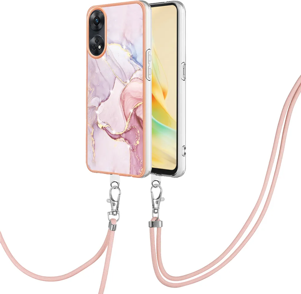 Custodia con cinturino per OPPO Reno8 T 4G, paraurti in TPU morbido, custodia protettiva, con cinturino regolabile Oro rosa