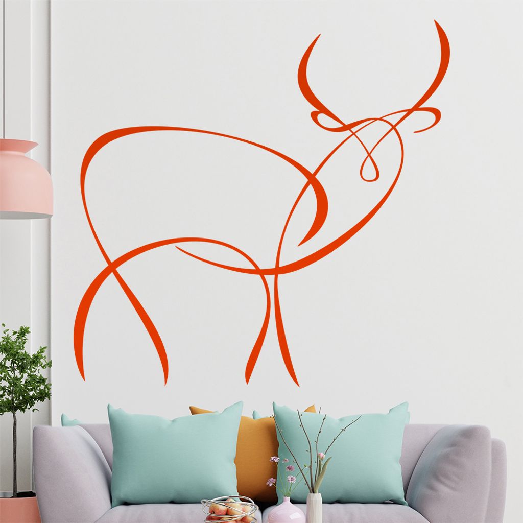 Antilope Linien - Hirsch Wandtattoo in 6 Größen - Wandaufkleber Wall Sticker - Dekoration, Küche, Wohnzimmer, Schlafzimmer, Badezimmer