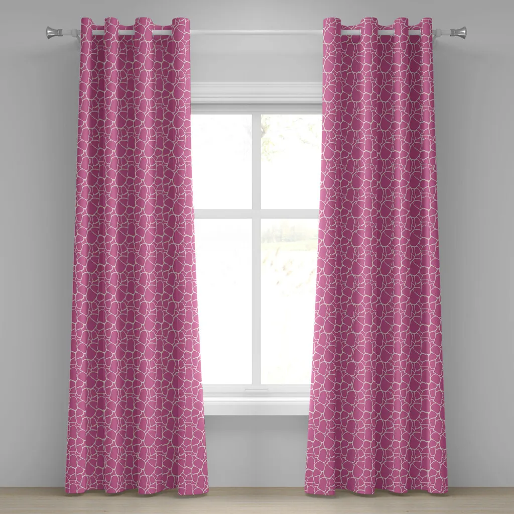 Paire de rideaux déco jungle rose et blanc en tissu safari 280x175 cm