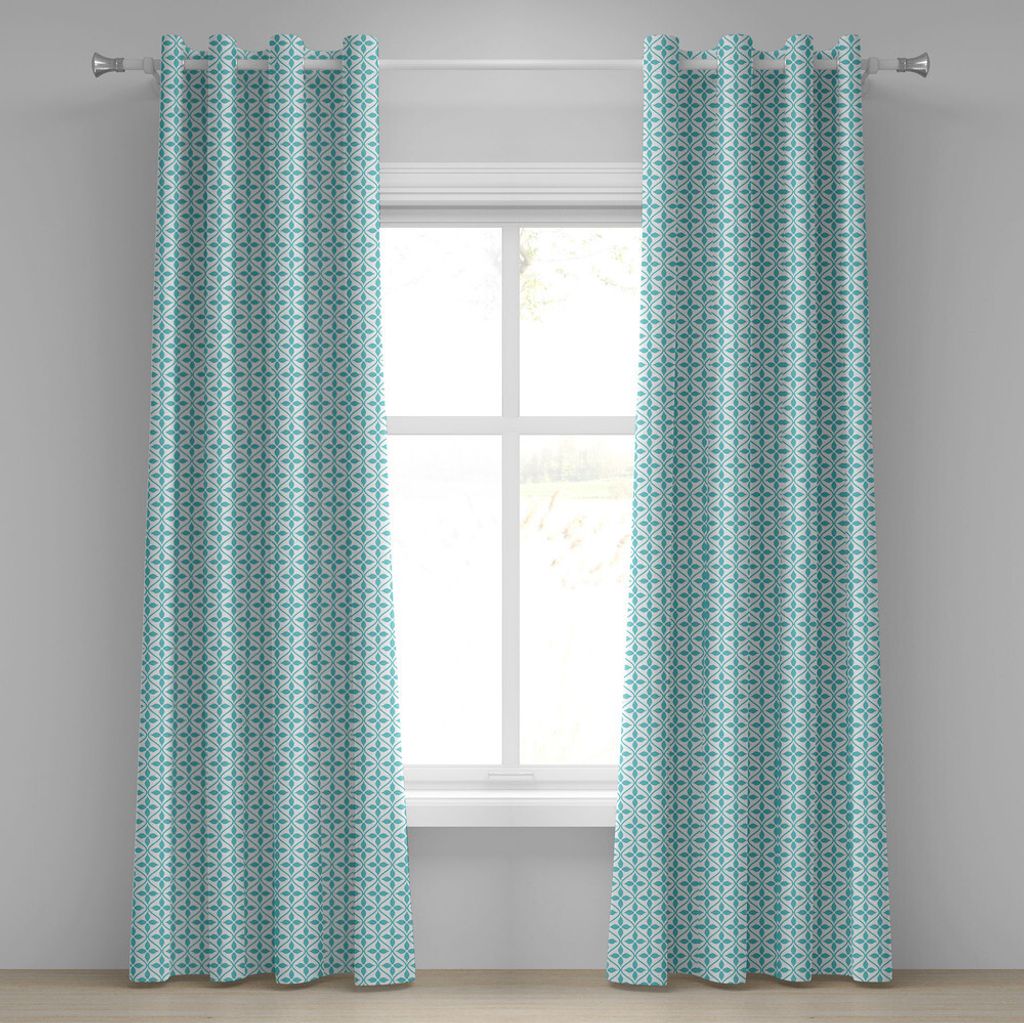 ABAKUHAUS zeitgenössisch Ösenvorhang, Vertikale gewellte Linien mit Blumen-frischer Frühlings-Saison-themenorientierten Fliese, Dekorative 2-Pan...