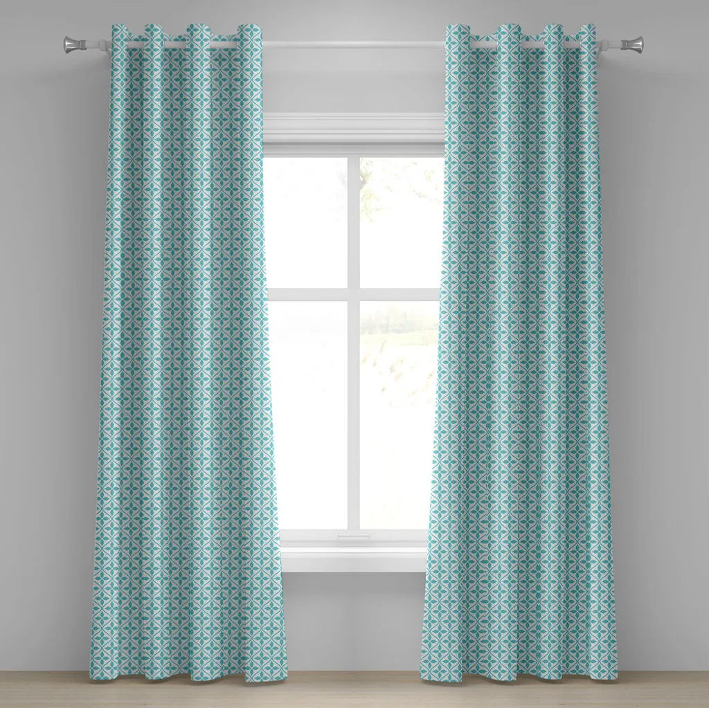 ABAKUHAUS Tenda contemporanea con occhielli, linee ondulate verticali con piastrelle a tema floreale primaverile, tende decorative a 2 pannelli, 280 cm x 260 cm, turchese e bianco