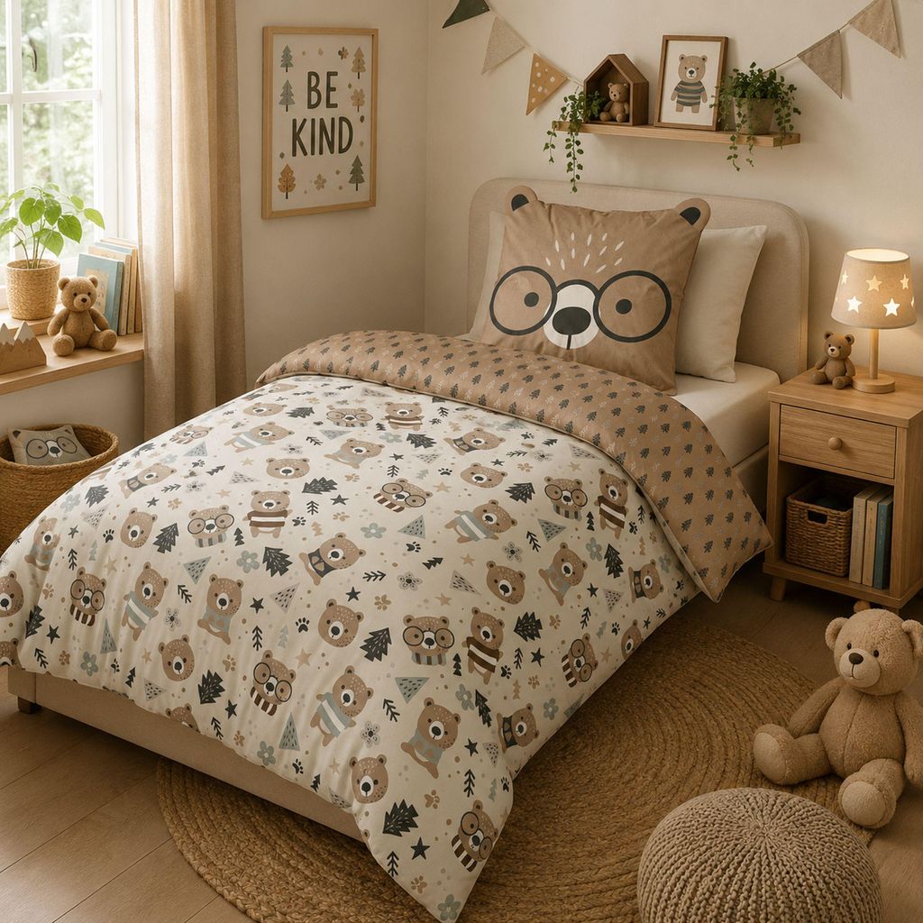 Kinder Bettwäsche Set 135x200 80x80 cm süßer Teddy Bär Produktbild 