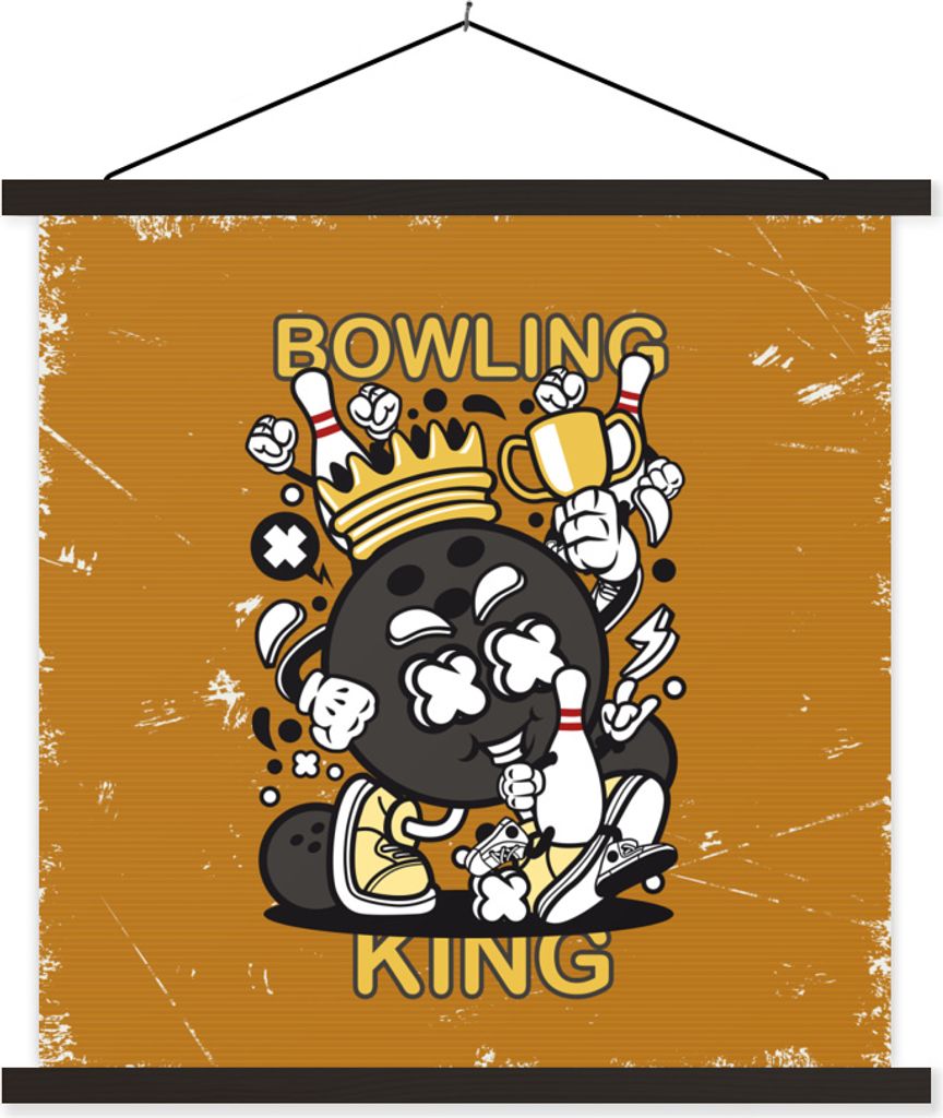 MuchoWow Textilposter Vintage - Bowling - König 120x120 cm mit schwarzem Rahmen - Aufhängungsset