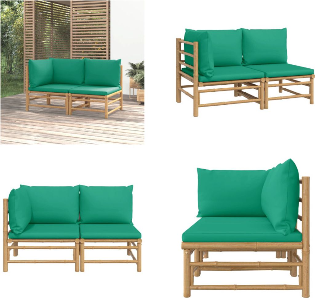 vidaXL 2 tlg. Garten Lounge Set mit Grünen Kissen Bambus - Garten Lounge Set - Garten Lounge Sets - Lounge Set - Gartenmöbel Set