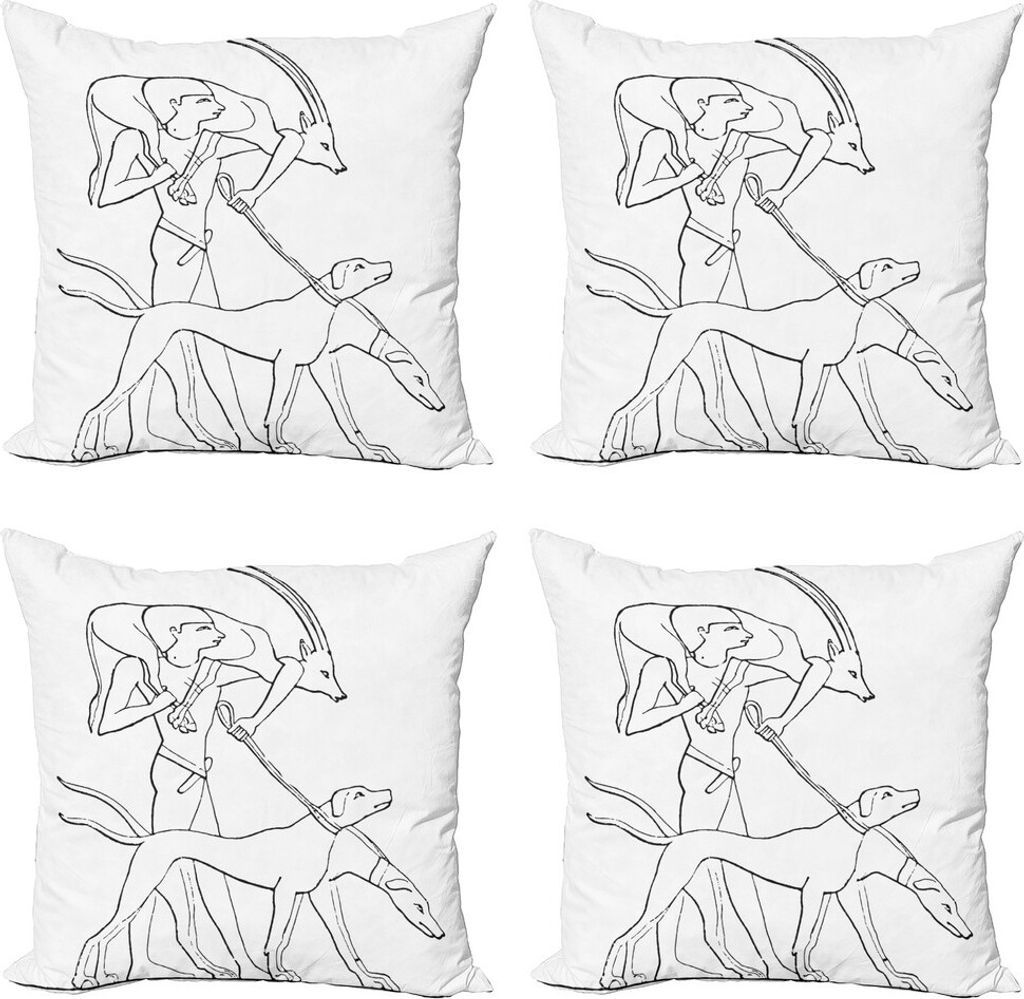 ABAKUHAUS Antilope Kissenbezug Set (4 Stück), Jäger mit Hunden, Moderner Doppelseitiger Digitaldruck, 60 cm x 60 cm, Charcoal Grau und Weiß