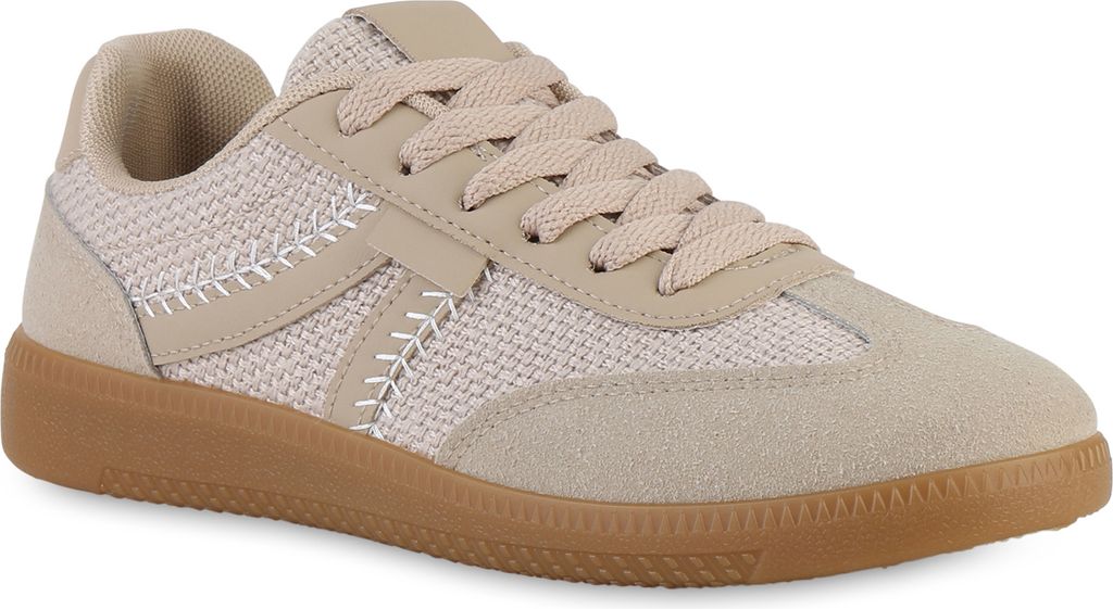 VAN HILL Damen Sneaker Low Schnürer Bequeme Strick Freizeit Schuhe 841527, Farbe: Khaki, Größe: 39