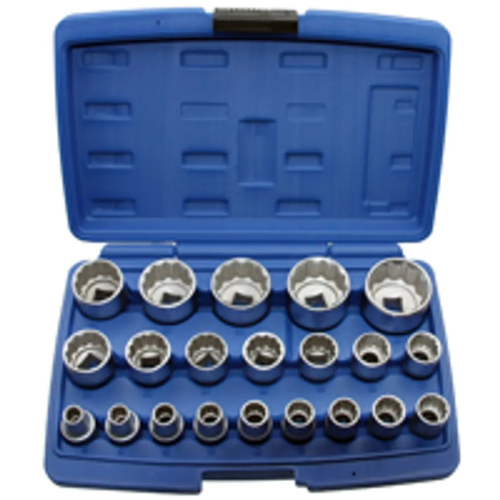 Jeu de 21 douilles polygonales 1/2 pouce 12 pans en acier chrome-vanadium