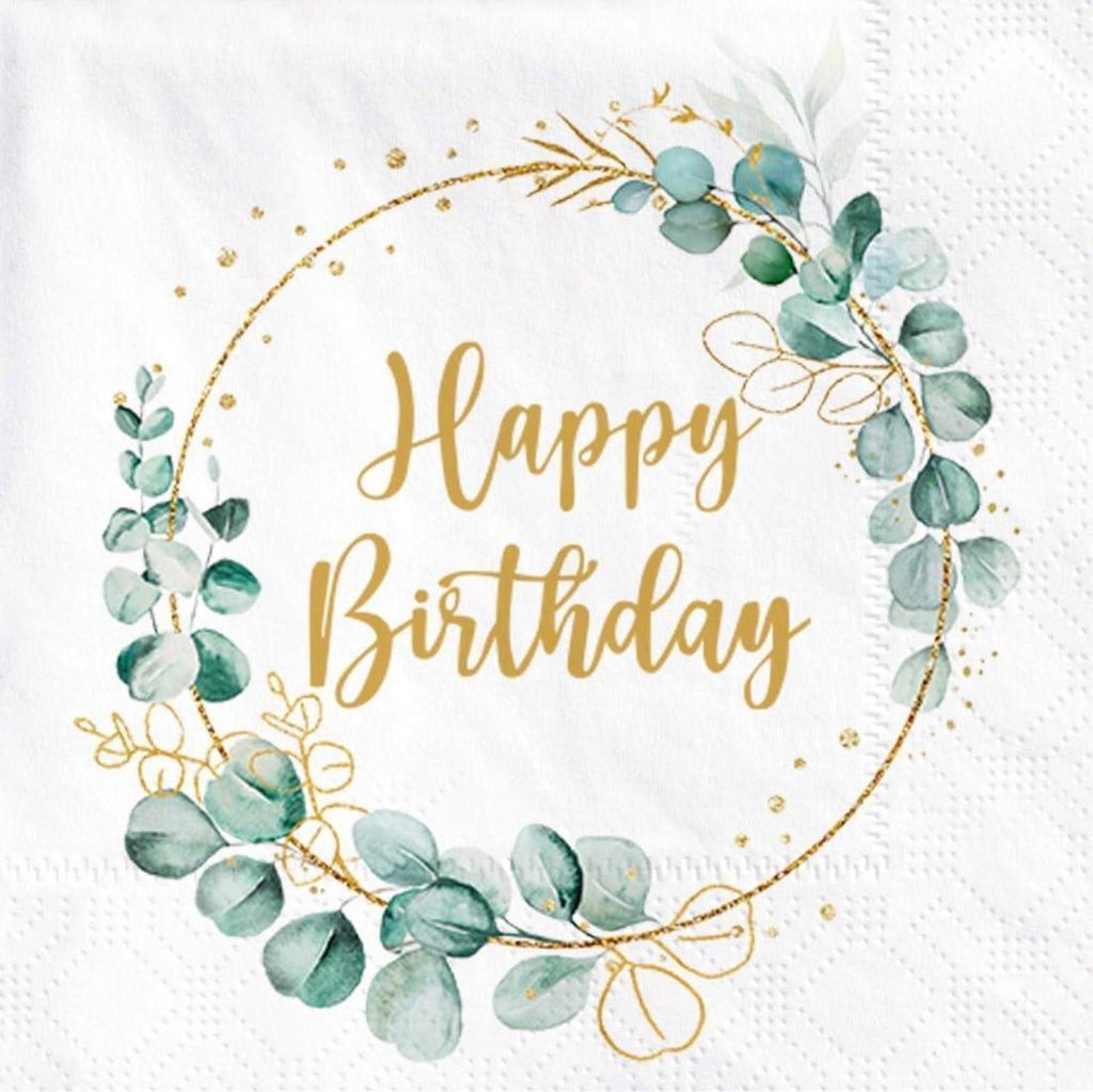40 Stück Eukalyptus Happy Birthday Servietten 3-lagig 33x33 Produktbild 