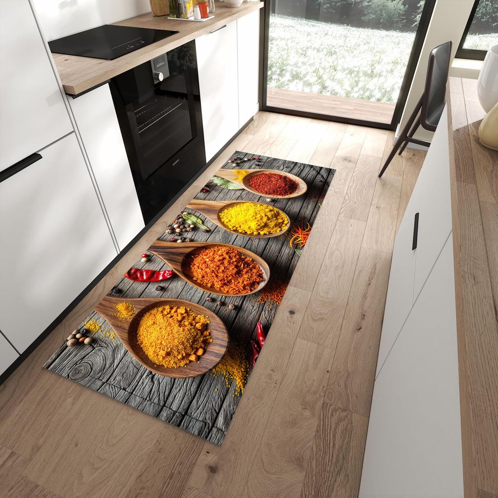 Küchenteppich 80x200cm rutschfest & abwischbar PVC Läufer - Gewürze auf Löffeln