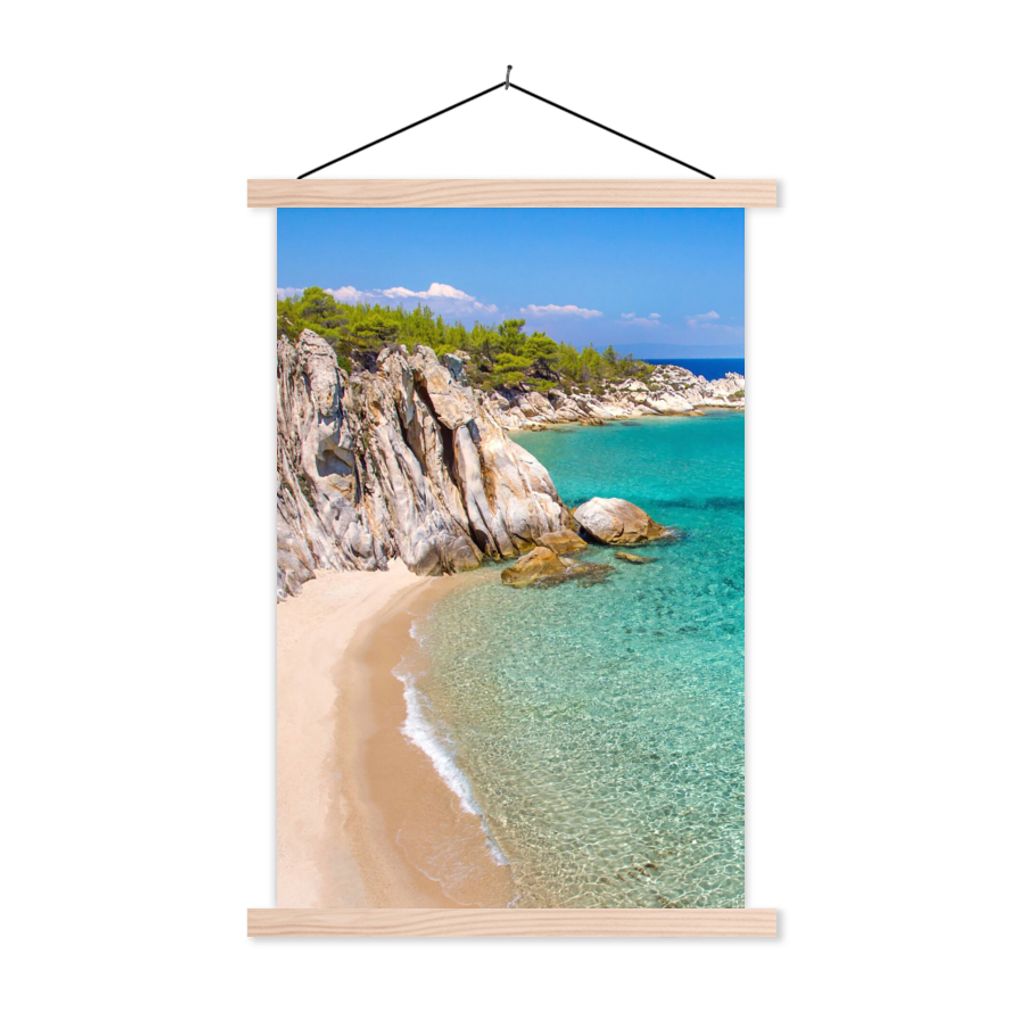 MuchoWow Textilposter Meer - Strand - Sommer 40x60 cm mit holzfarbenen Rahmen - Poster