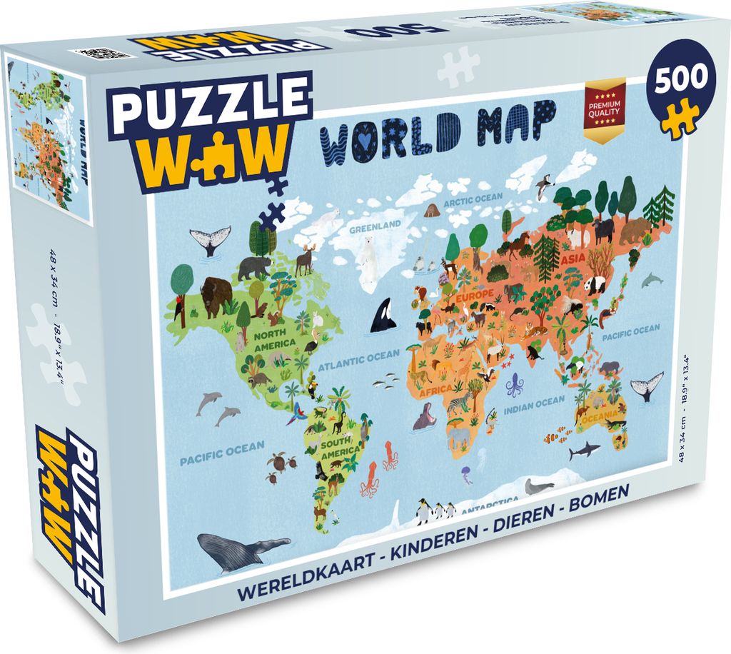 MuchoWow Puzzle 500 Teile Weltkarte - Kinder - Tiere - Bäume - 500 Teile - Kinder - Selberbauen - Puzzlespiele