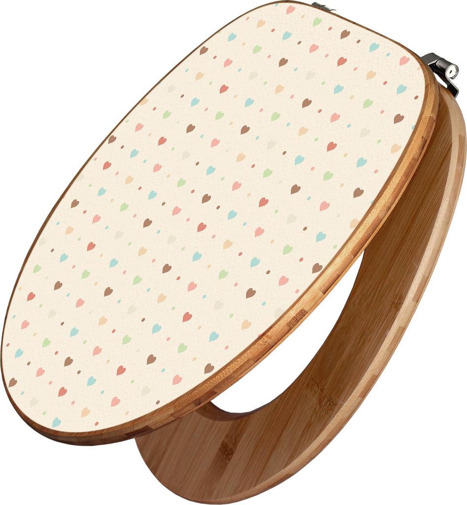 banjado Design WC Sitz Bambus 44x38x5cm - Herzen bunt - Toilettendeckel/Toilettensitz Bambus - hochwertiger Bambus Klodeckel/WC-Sitz mit Universal ...