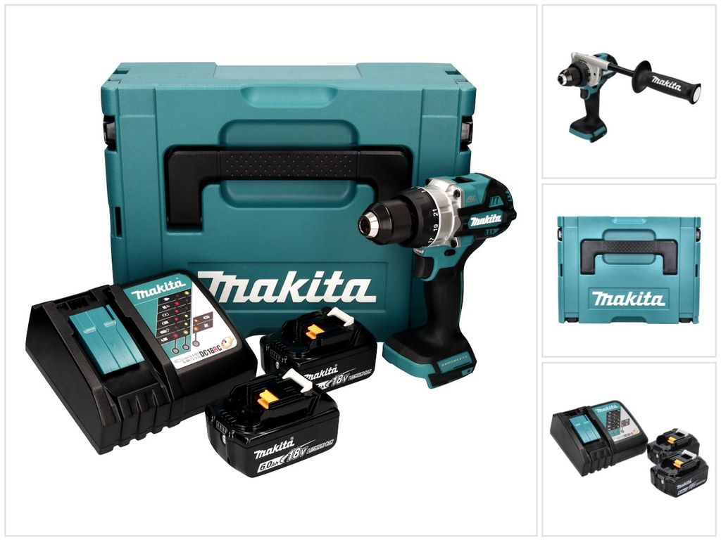 Makita DDF 486 RGJ Akku Bohrschrauber 18 V 130 Nm Brushless + 2x Akku 6,0 Ah + Ladegerät + Makpac