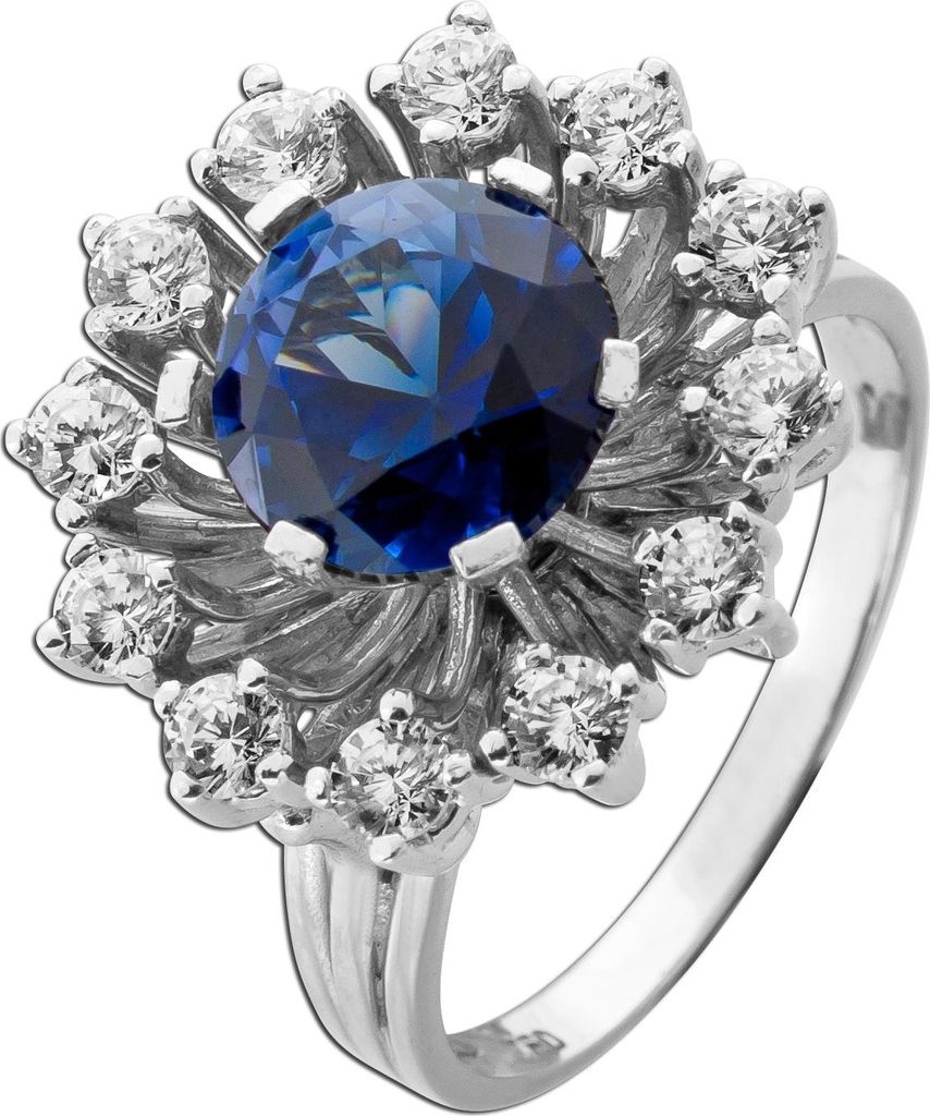 Saphir Ring Weißgold 750 18K blauer Edelstein 4.7ct Brillanten 1.2ct Lupenrein 21