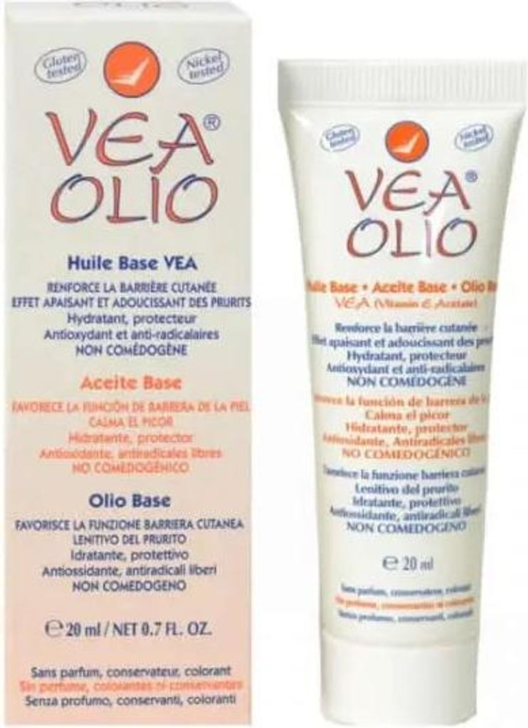 A product box and tube of VEA OLIO cream.