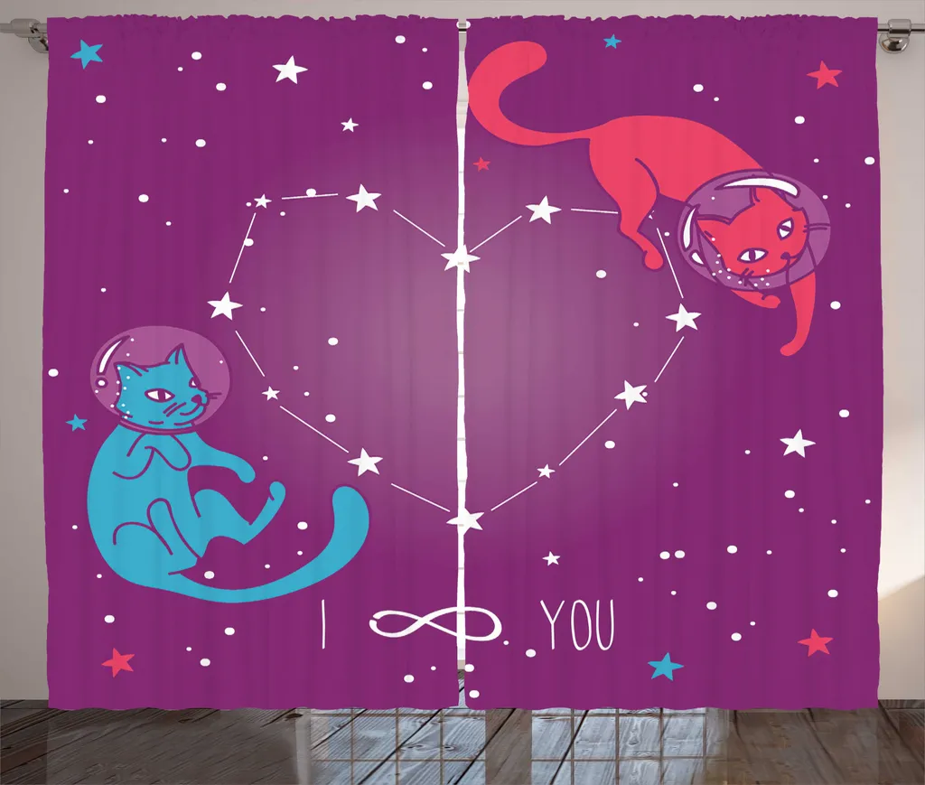 ABAKUHAUS Gribouillis Rideau Astronaut Cats Star Space 280x225cm Violet