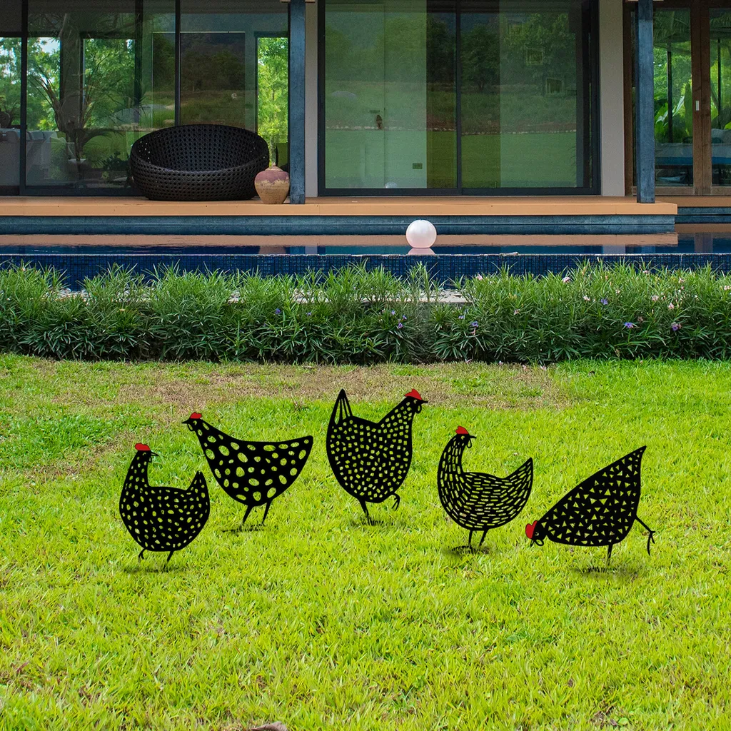 Figurine Poule en Métal Noir pour Jardin 28x26cm - Déco Extérieure