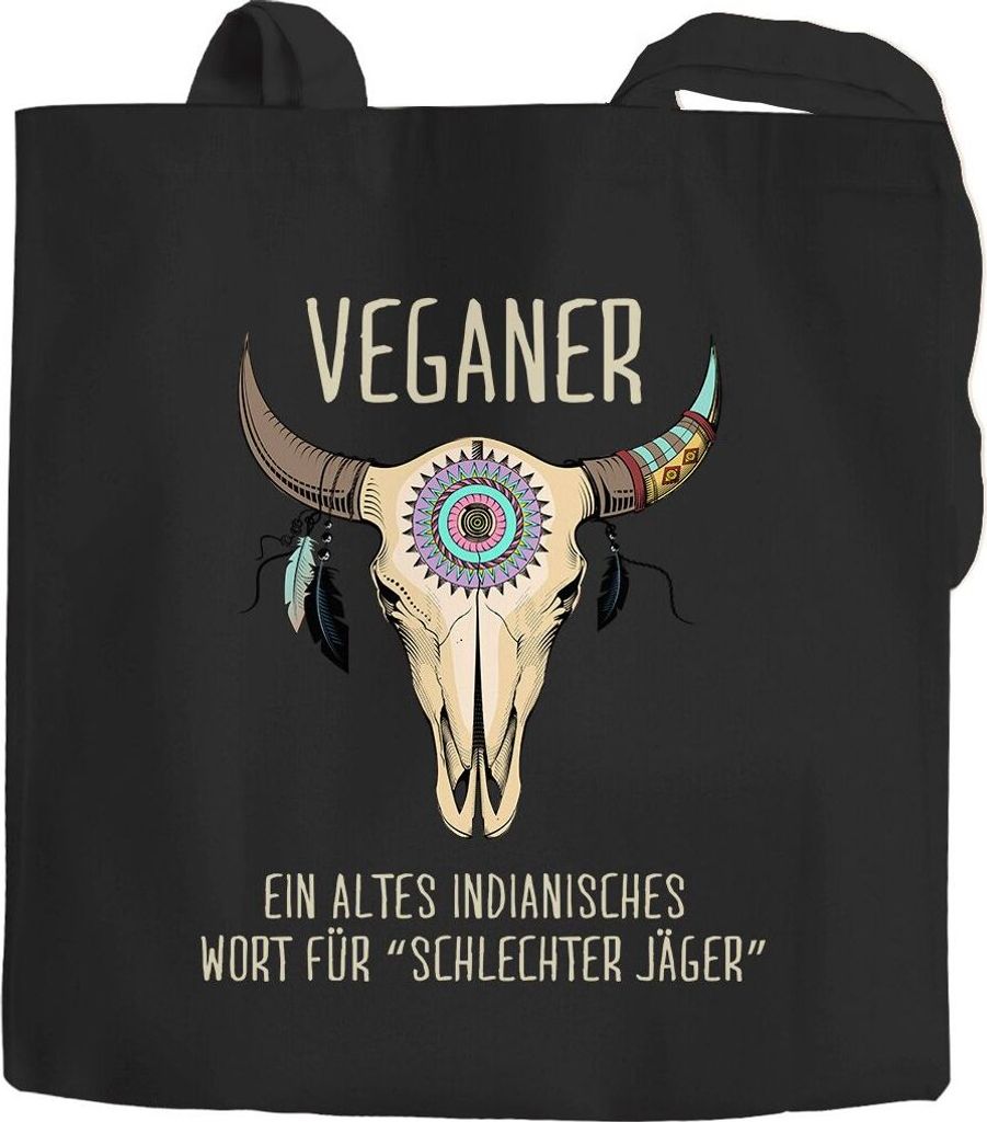 Jutebeutel Spruch lustig Vegetarier Veganer ein altes indianisches Sprichwort für schlechter Jäger Motiv Büffelschädel Stoffbeutel Moonworks ...