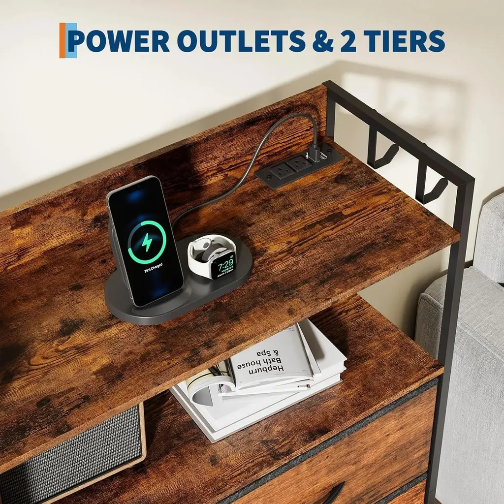 Commode LED et Prise Intégrée avec 11 Tiroirs - Structure Robuste Marron