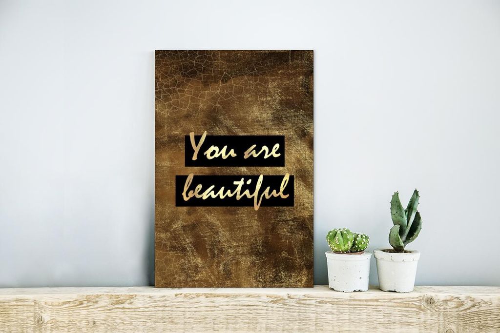 MuchoWow Wanddekoration Metall Metallbild Wandkunst 20x30 cm Zitat - Schönheit - Braun - Gold MuchoWow Aluminium Gemälde - Alu Dibond Bild