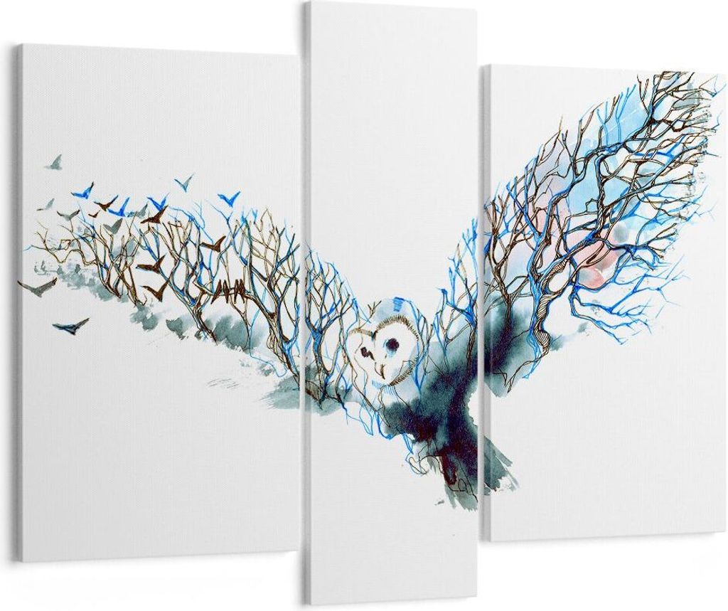 Bild auf Leinwand - Leinwandbild - Eule wild Wald Flug - 95x80cm - Wand Bild - Wanddeko - Wandbilder - Leinwanddruck - Bilder - Kunstdruck - Wandde...