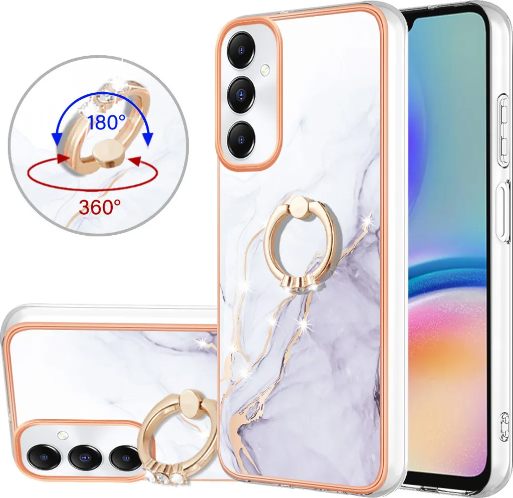 Custodia Marble per Samsung Galaxy A05S, custodia protettiva in silicone TPU con supporto ad anello Gold