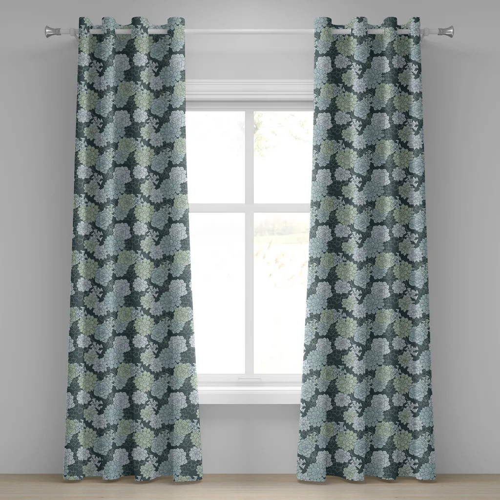Rideau décoratif motif cactus dessiné main vert sauge 280x175 cm lot 2