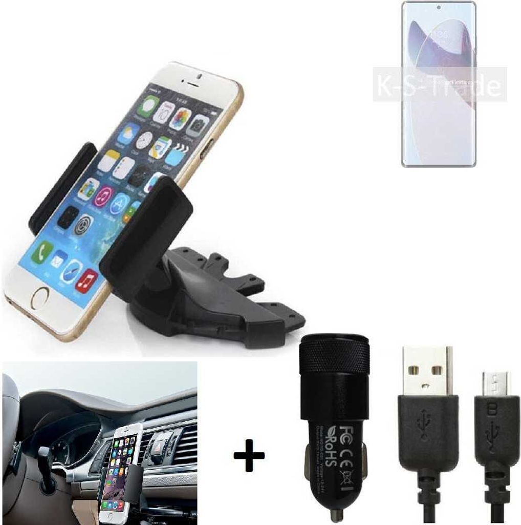 TOP SET K-S-Trade Autohalterung kompatibel mit Motorola X30 Pro CD Schlitz Halterung KFZ-Halter Radio Handy Halterung 360° drehbar DVD-Schacht inkl.