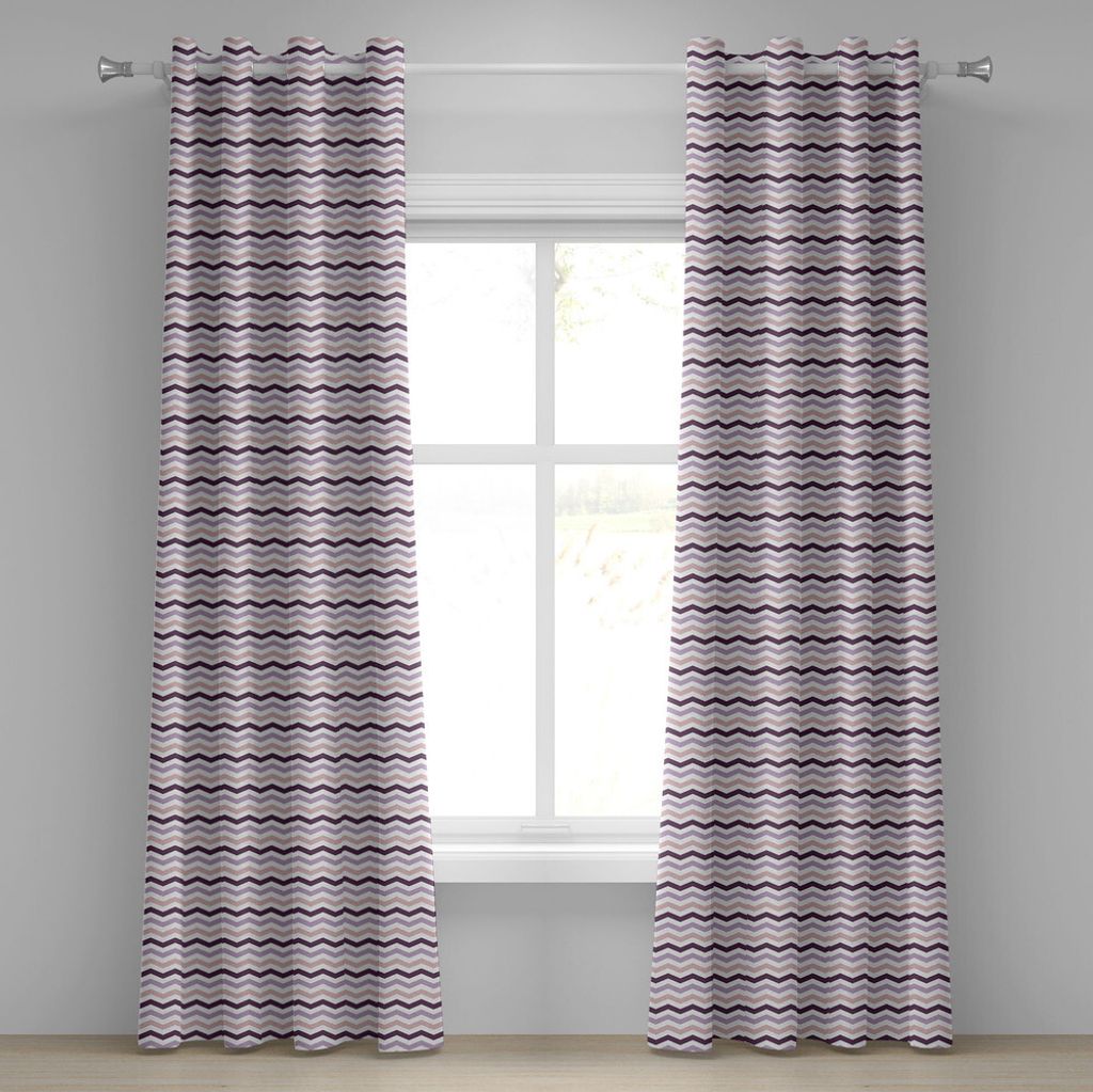 ABAKUHAUS Aubergine Ösenvorhang, Sea Ocean Wave inspiriert Zickzack Bild in lila Töne Kunstdruck, Dekorative 2-Panel-Fenstervorhänge, 280 cm x 2...