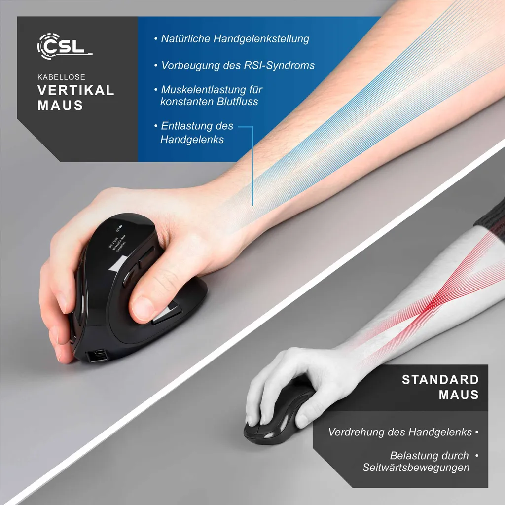 Souris optique verticale CSL avec DPI réglable et Bluetooth - 5