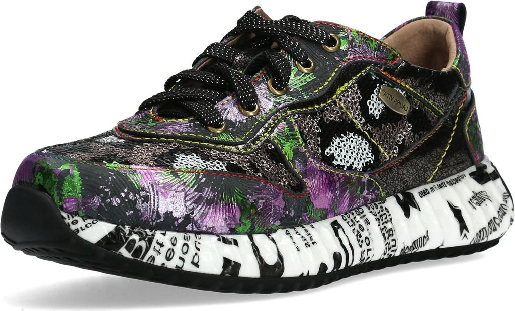 Laura Vita Damen Sneaker mit floralem Muster Pailletten und Plateau Burton 40, Größe:38 EU, Farbe:Grün