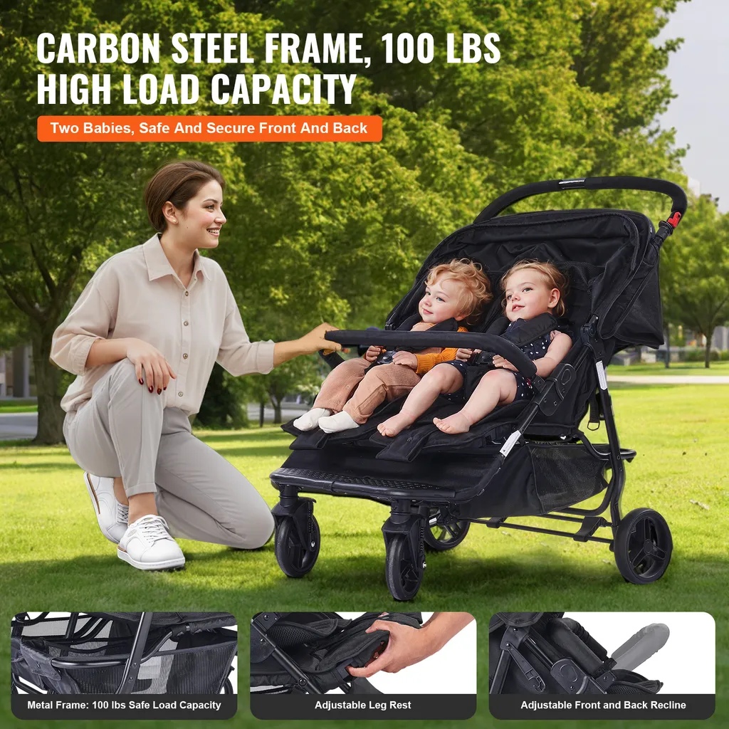 Poussette Double de Voyage Légère avec Accessoires Bébé Inclus VEVOR - 3