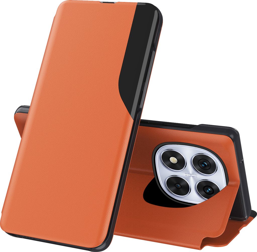 Dünn Flip Stand Cover Kunstleder Schutzhülle für Xiaomi Redmi Note 14 Pro 5G Orange