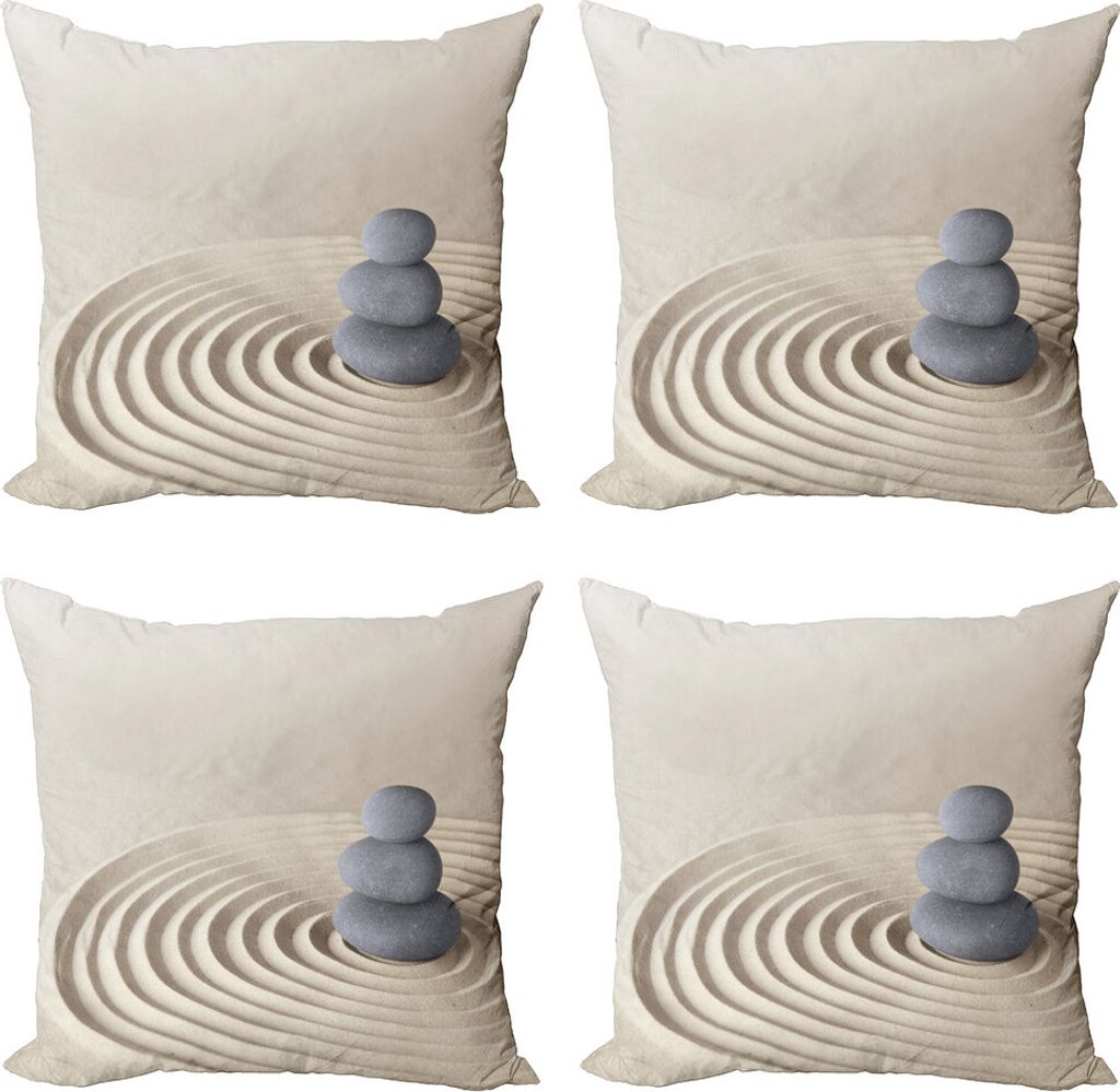 ABAKUHAUS Felsen Kissenbezug Set (4 Stück), Strudel und Kreise Steine, Moderner Doppelseitiger Digitaldruck, 40 cm x 40 cm, Tan Purpleblue
