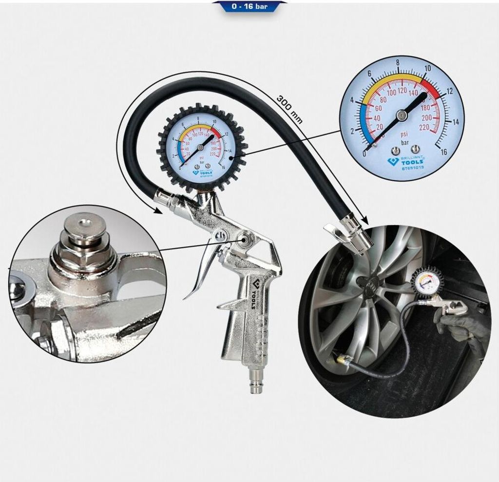 Měřič tlaku v pneumatikách Brilliant Tools, 0-16 barů Obrázek produktu 