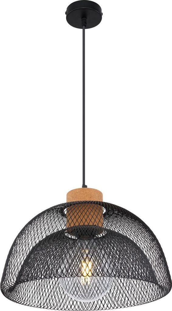 Globo Lighting Hängeleuchte Metall schwarz, Metall schwarz, mit Kork, ø: 350mm, H: 1500mm, exkl. 1x E27 60W 230V