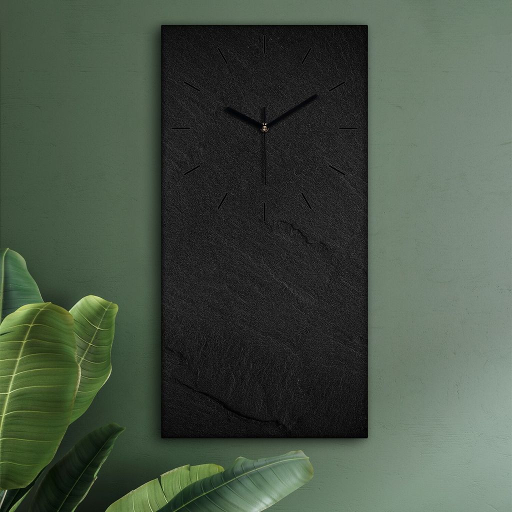 Wohnzimmer Leinwand Uhr Geräuschlos Küche 30x60 Schwarzer Stein, Marmor, Motive, Textur, schwarze Zeiger