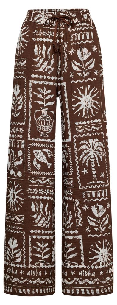 Braune Hose mit weitem Bein, elastischem Bund und Bindeband, Größe 48